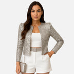 Women's Sequin Mini Blazer Long Sleeve Collarless Open Front