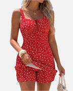 Women's Floral Print Cami Romper with Skort and Tie Front