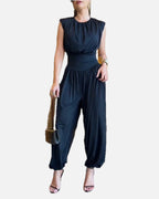 Women's Jumpsuit Sleeveless with Padded Shoulders and Cinched Waist