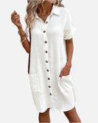 Women's Shirt Dress Button-Up with Collar and Side Pockets
