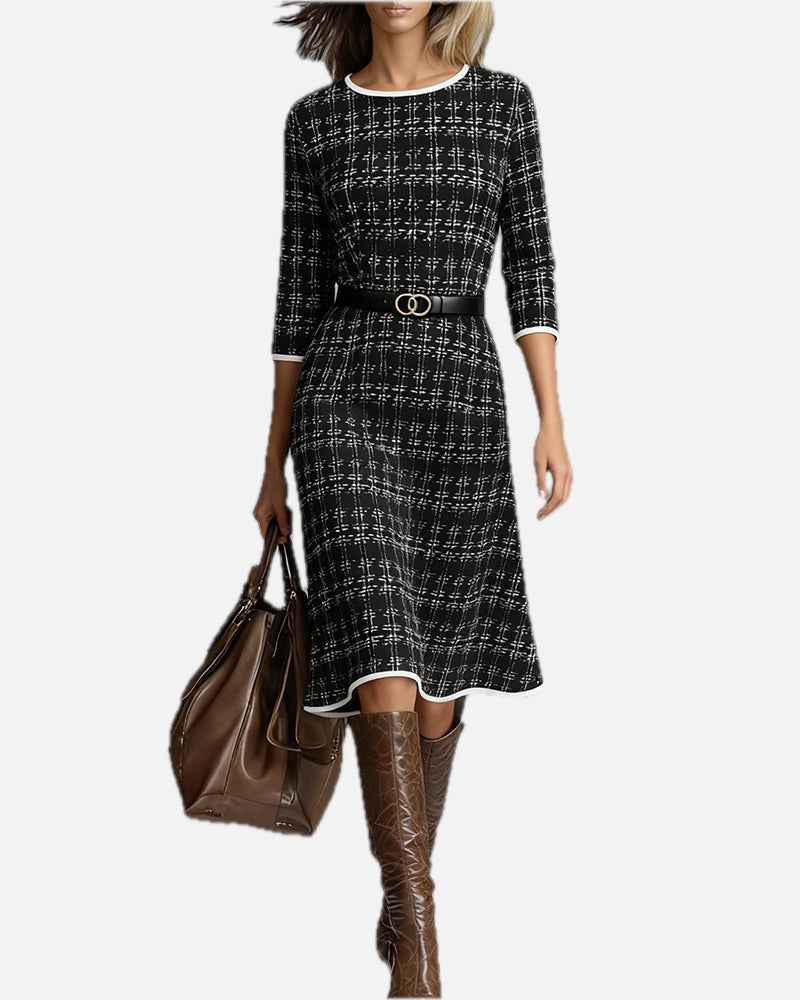 Women's A-Line Dress Round Neck Three-Quarter Sleeve Knee Length