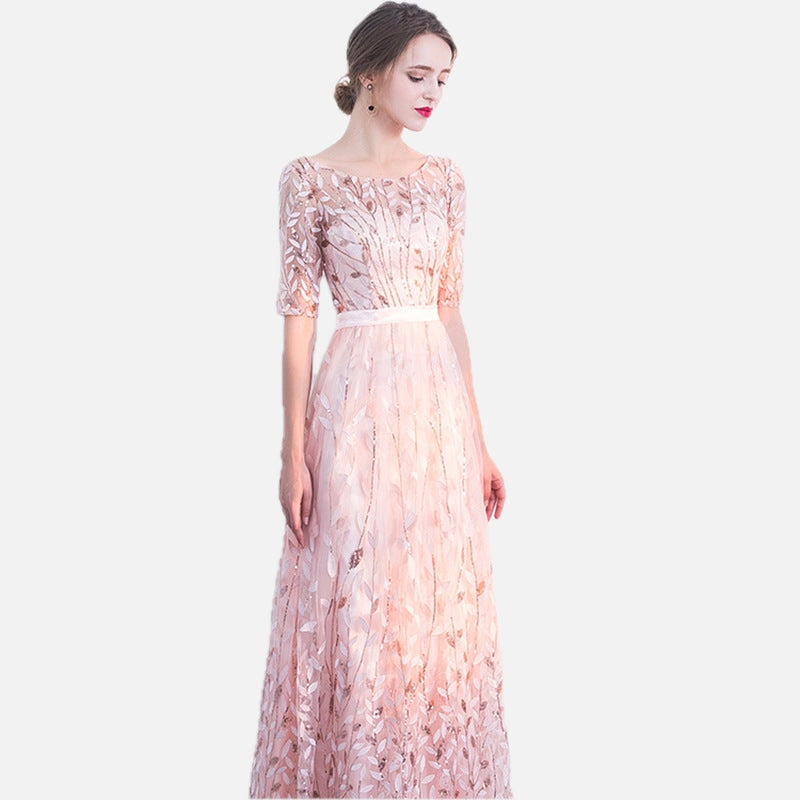 Women's Evening Dress Half Sleeve with Round Neck and A-Line Silhouette