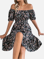 Women's Floral Dress with Frill Hem and High Waist