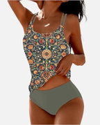 Women's Printed Tankini Swimsuit with Double Strap Detail