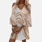 Women's Mini Dress with Flared Sleeves and V-Neck
