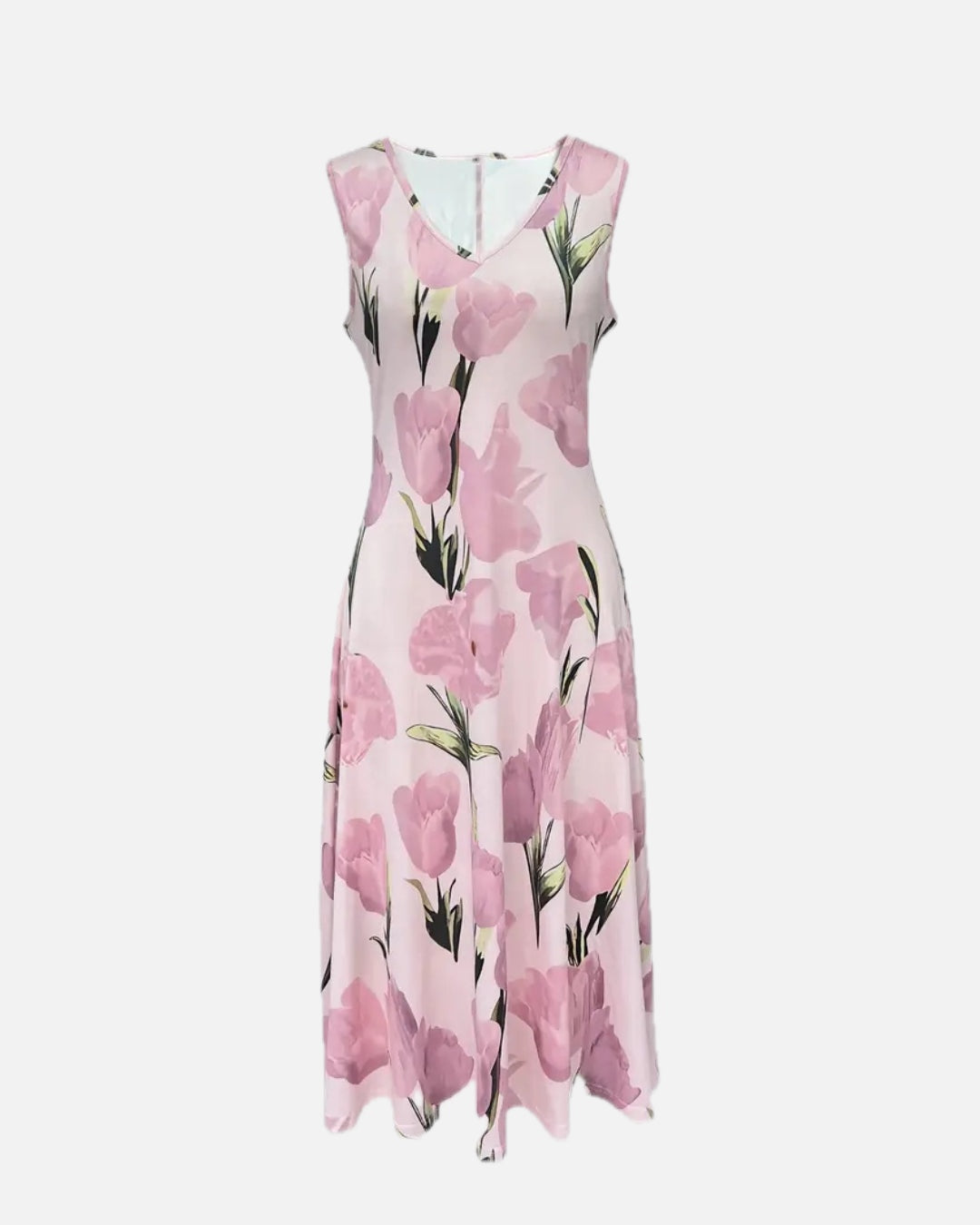Women's Floral Maxi Dress Sleeveless with V-Neck and A-Line Silhouette