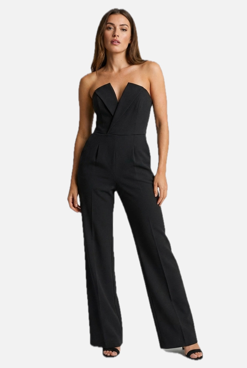 Women's Strapless Jumpsuit with Wide-Leg Trousers