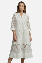 Women's Embroidered Lace Midi Dress with Relaxed Fit and V-Neck