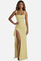Women's Bodycon Maxi Dress with Leg Split and Square Neck