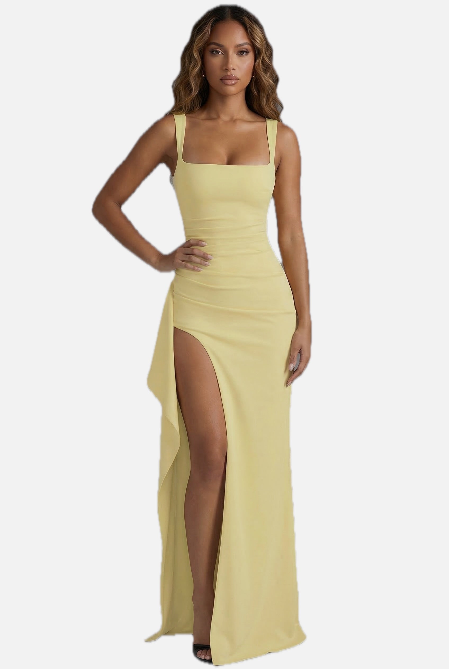 Women's Bodycon Maxi Dress with Leg Split and Square Neck