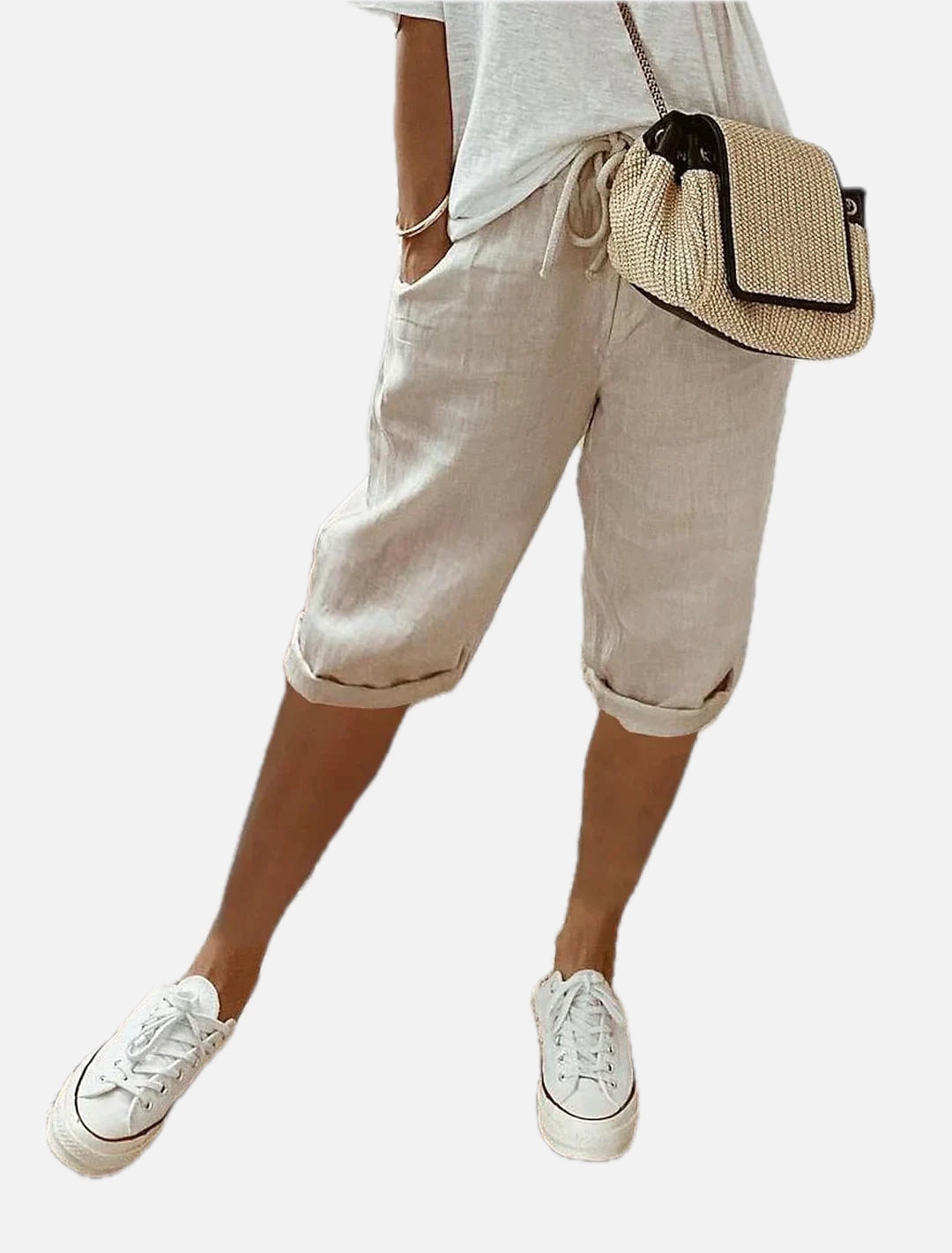 Women's Capri Trousers Relaxed Cropped Fit with Drawstring Waist