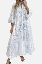 Women's Lace Maxi Dress with Three-Quarter Sleeves and V-Neck