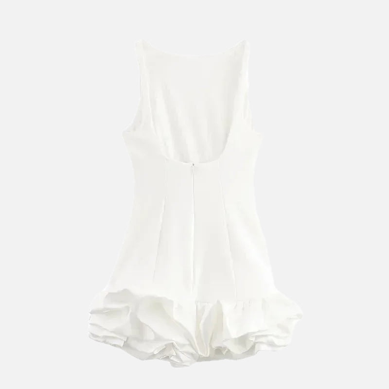 Women's Backless Mini Dress with Ruffle Hem and Sleeveless Cut - 1