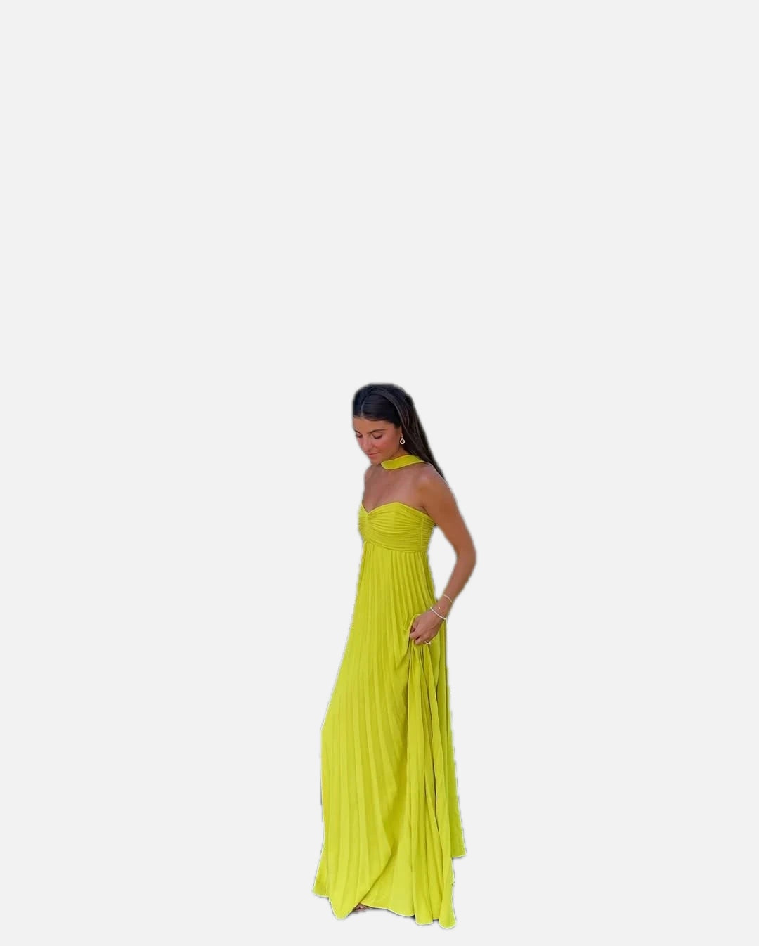Women's Halter Pleated Maxi Dress with A-Line Silhouette