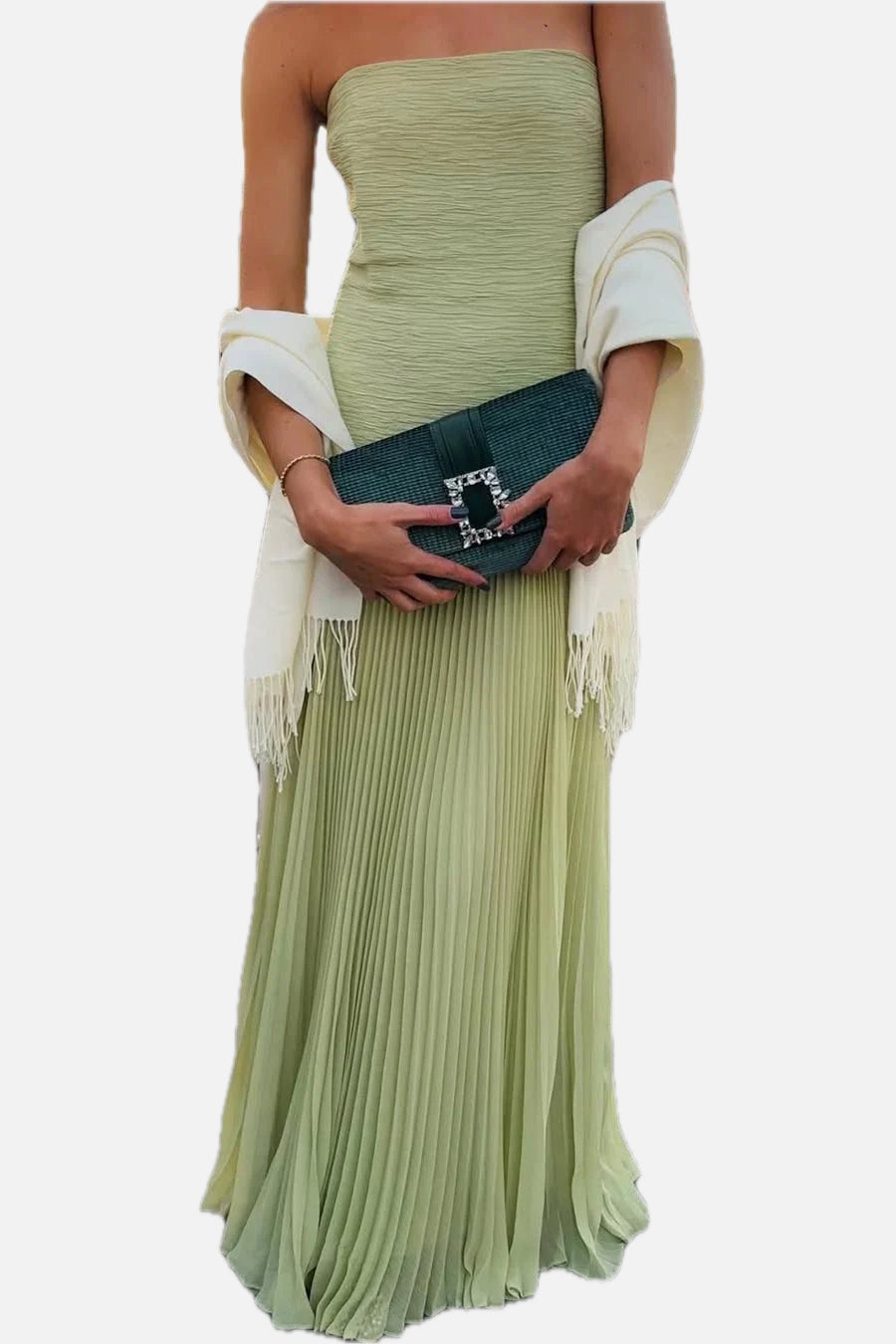 Women's Strapless Pleated Maxi Dress with A-Line Silhouette