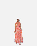 Women's Sleeveless Floral Maxi Dress with V-Neck and Cutout Waist