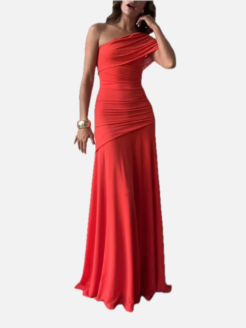 Women's Asymmetric Maxi Dress with Ruched One-Shoulder Design - 1