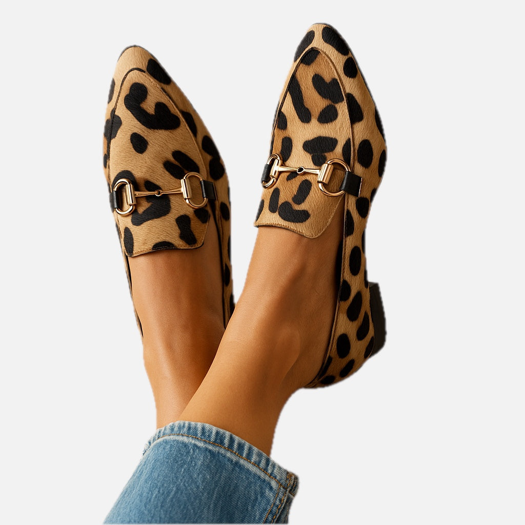 Women's Loafers with Leopard Print and Buckle Detail