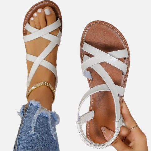 Women's Sandals with Crisscross Straps and Ankle Closure