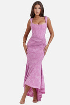 Women's Corset Maxi Dress with Gathered Waist and Sweetheart Neckline