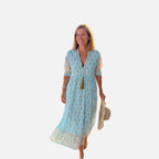 Women's Midi Dress with Button-Front and Half Sleeves - 1