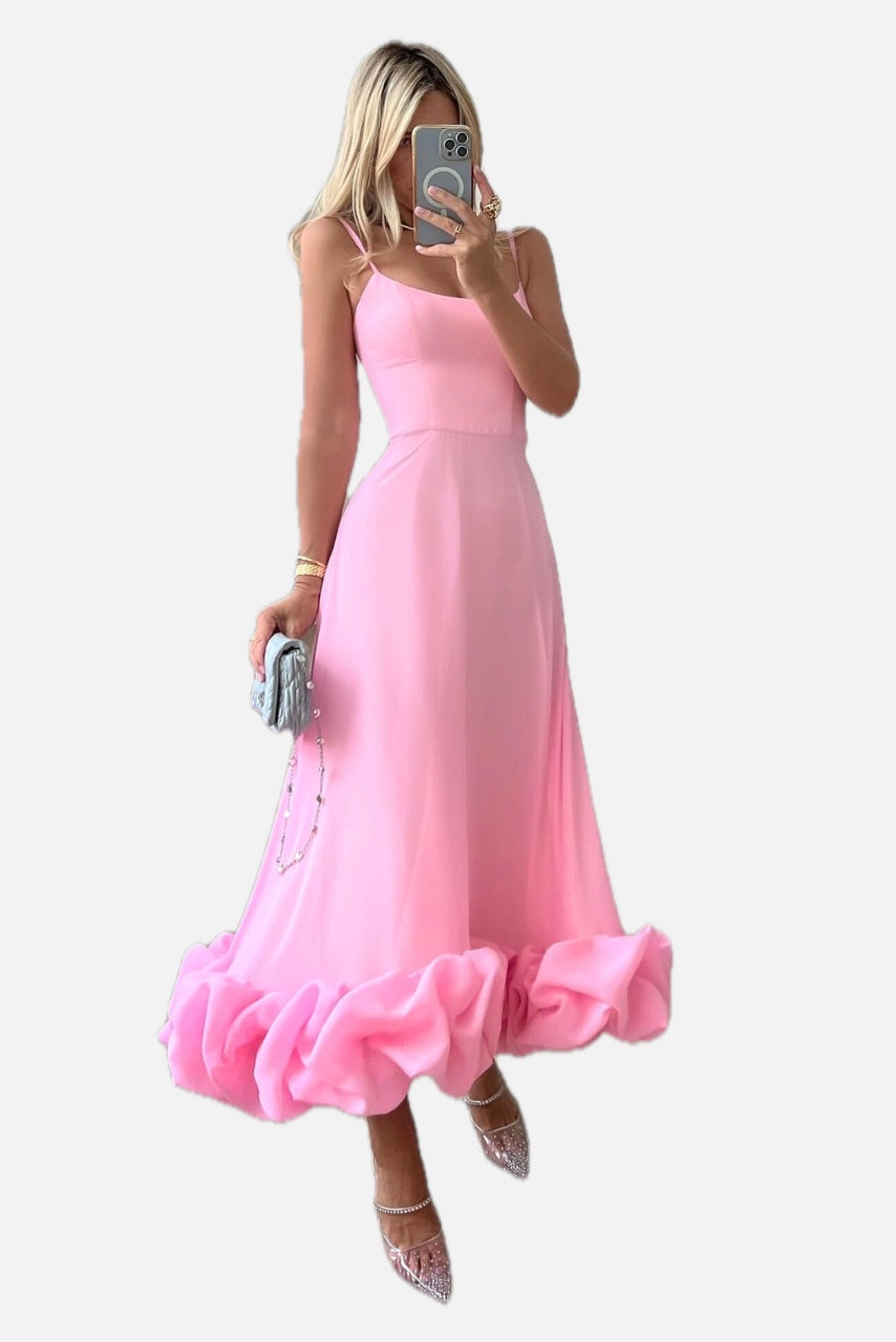 Women's Sleeveless Occasion Dress with Ruffle Hem and A-Line Silhouette