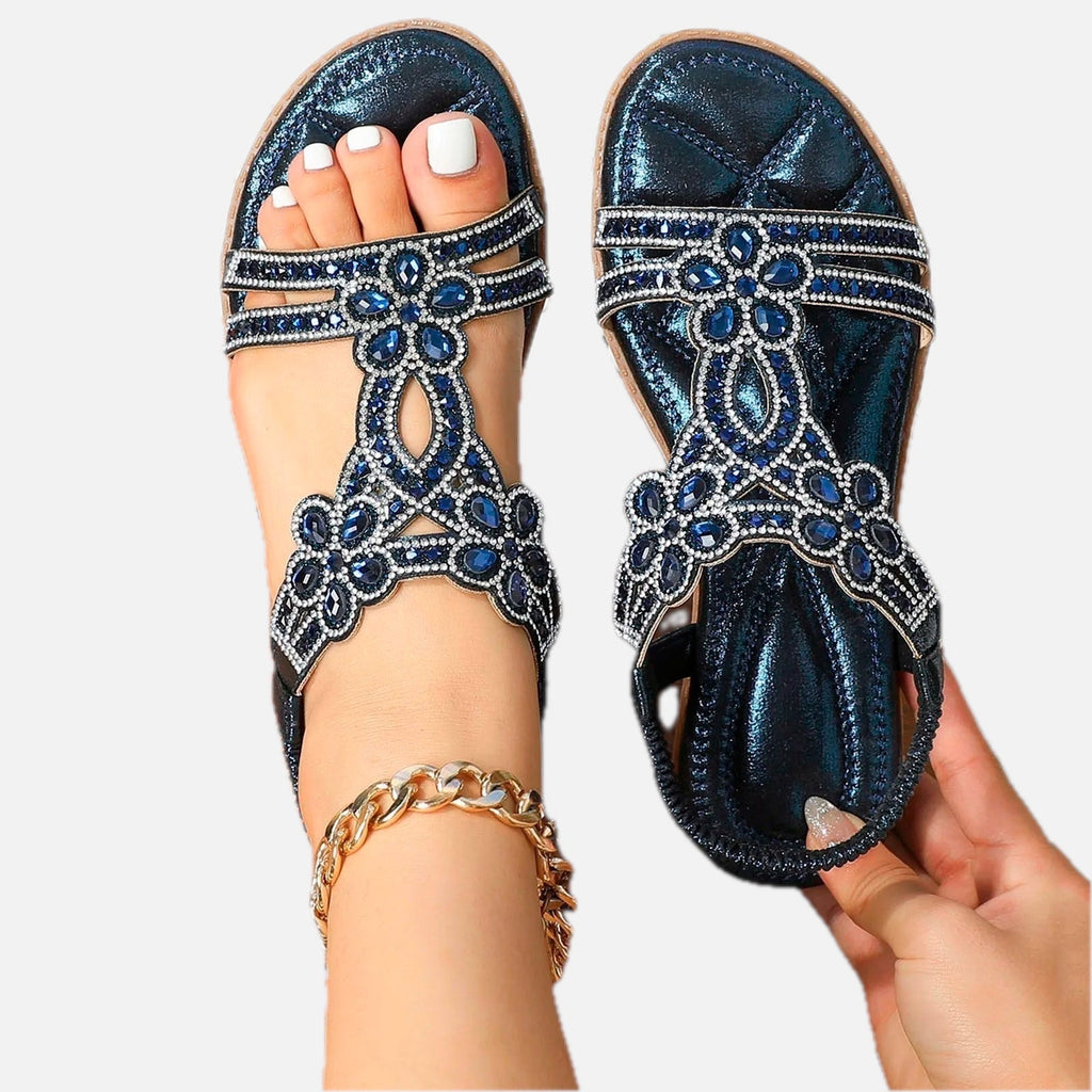 Women's Sandals with Adjustable Straps and Jewelled Embellishment - 1