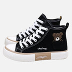 Women's High-Top Canvas Trainers with Embroidered Pocket Detail