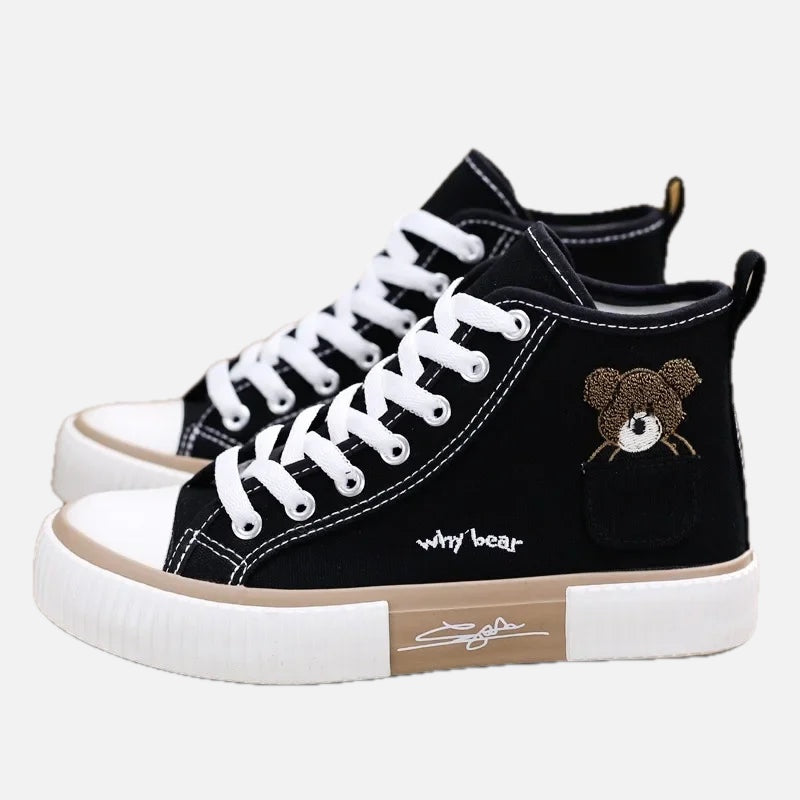 Women's High-Top Canvas Trainers with Embroidered Pocket Detail