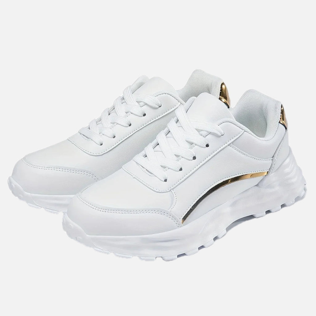 Women's Sneakers with Faux Leather Finish and Metallic Trim