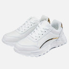 Women's Sneakers with Faux Leather Finish and Metallic Trim