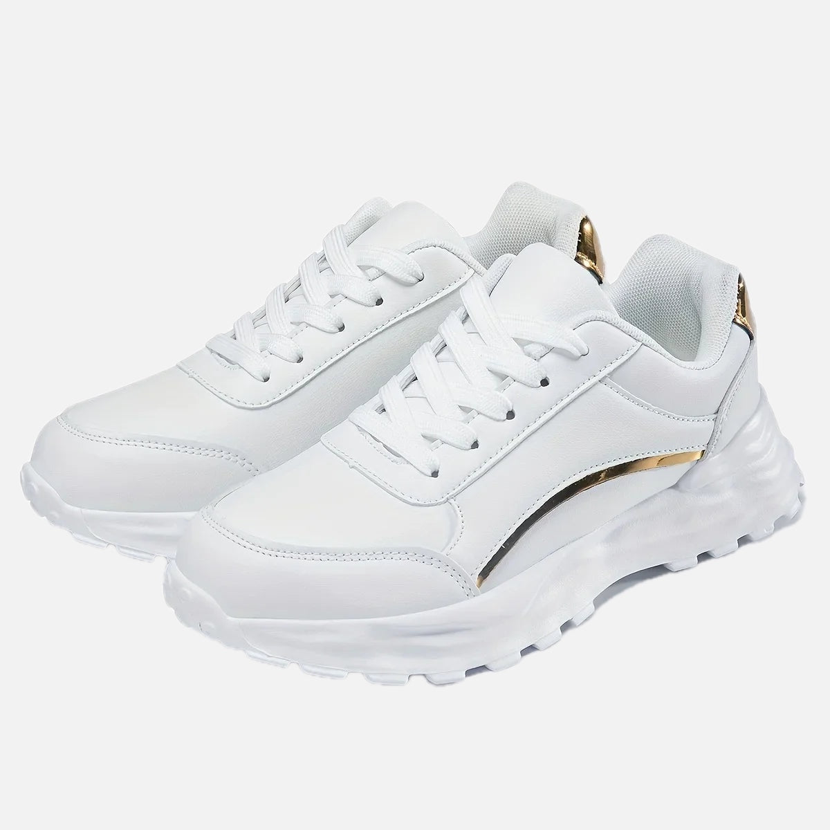 Women's Sneakers with Faux Leather Finish and Metallic Trim