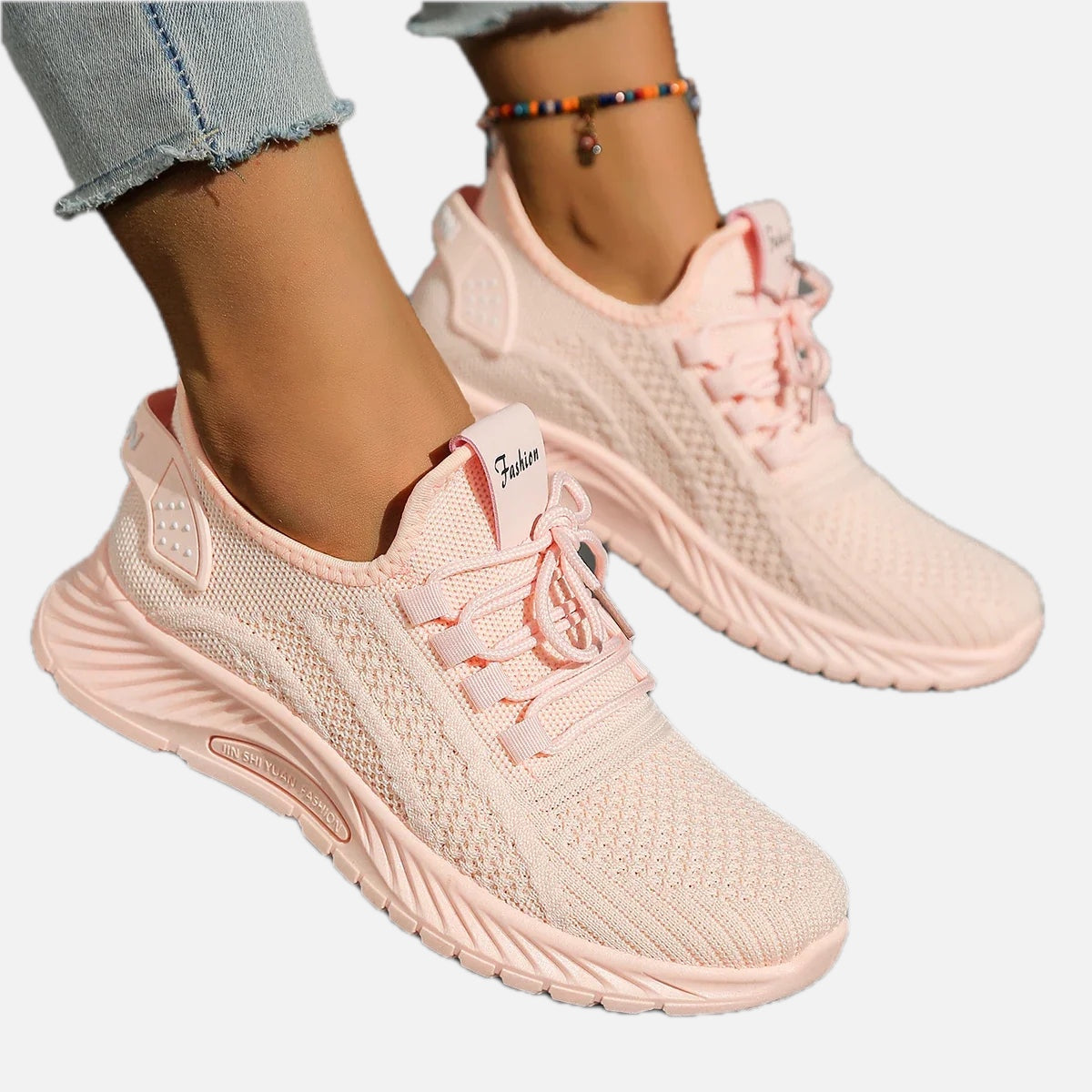 Women's Knit Trainers with Lace-Up Front and Flexible Sole - 1
