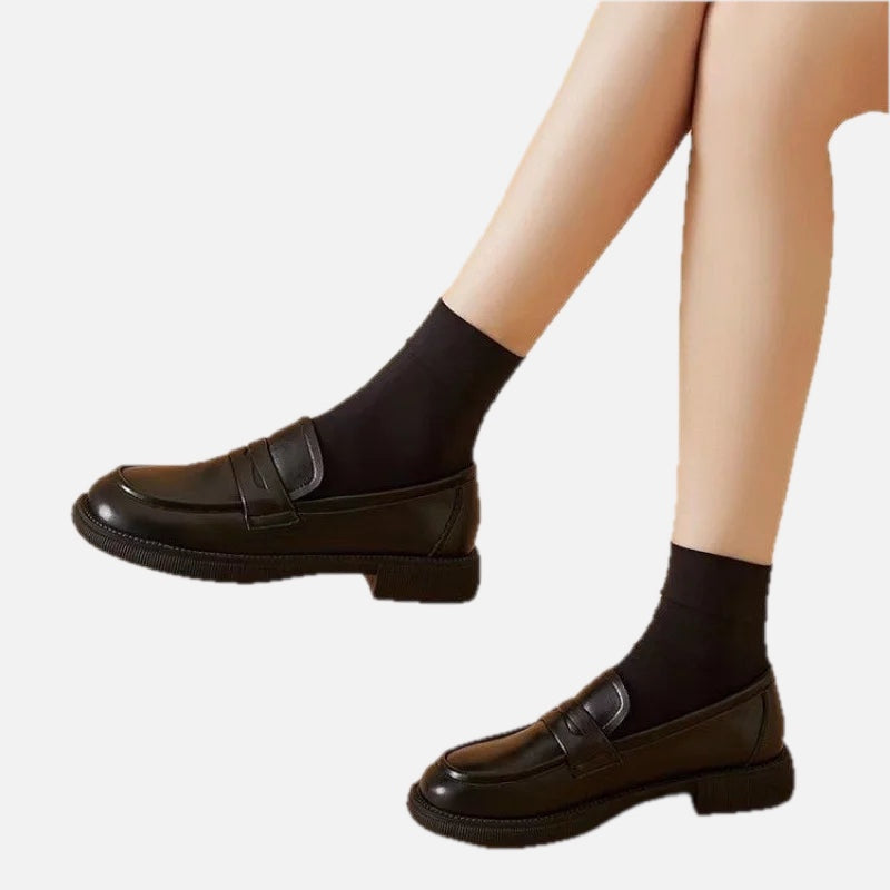 Women's Slip-On Loafers with Round Toe and Low Block Heel