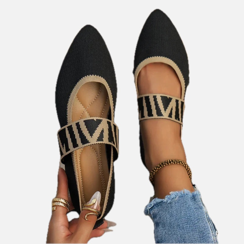 Women's Pointed-Toe Ballet Flats with Elastic Ankle Strap