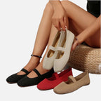 Women's Knitted Ballet Flats with Elastic Strap and Round Toe