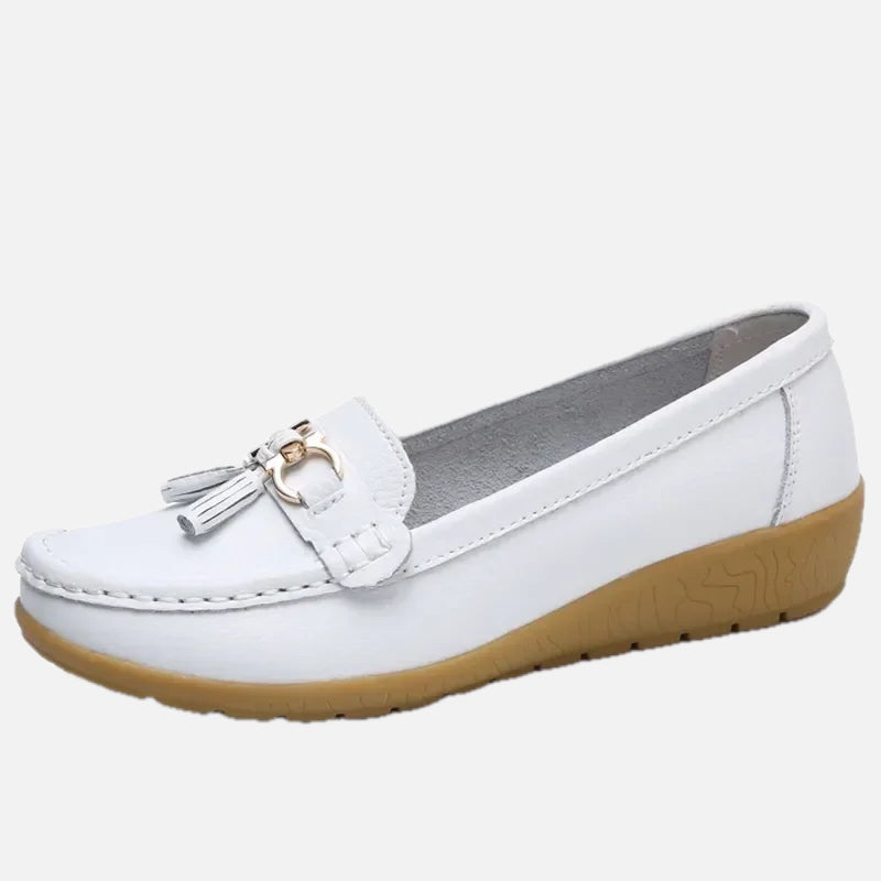 Women's Slip-On Loafers with Tassel Trim and Wedge Sole