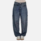 Women's Wide-Leg Jeans with Embellished Crystal Detail