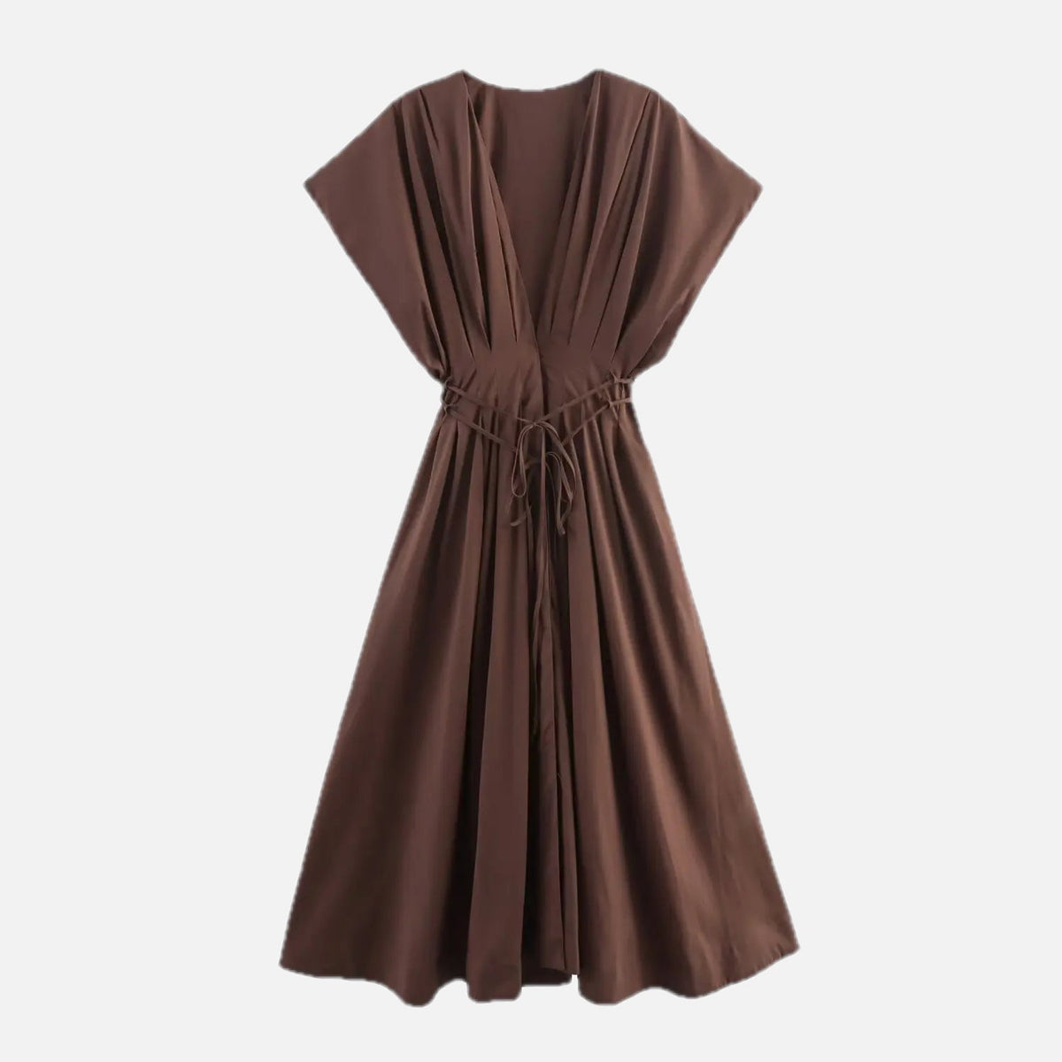 Women's Midi Dress with V-Neck and Tie Waist