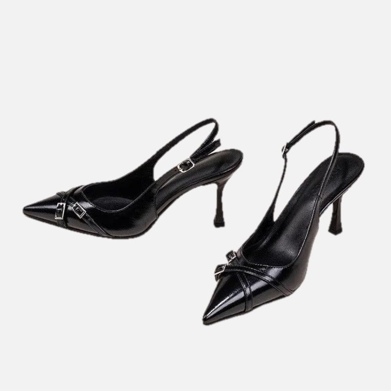 Women's Pointed Toe Slingback Court Shoes with Buckle Strap Heel - 1