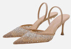 Women's Slingback Heels with Rhinestone Mesh Upper