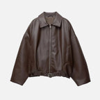 Women's Faux Leather Bomber Jacket with Belted Waist and Point Collar