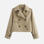 Women's Cropped Trench Coat with Double-Breasted Buttons and Belted Cuffs