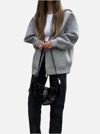 Women's Hooded Zip Jacket with Relaxed Fit and Drop Shoulders