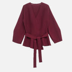 Women's Knit Blazer with Shoulder Pads and Belted Waist