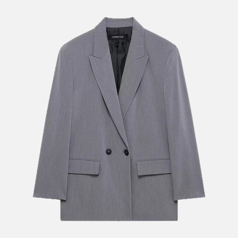 Women's Structured Blazer with Notched Lapel and Double Button