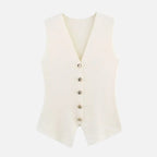 Women's Knitted Waistcoat Sleeveless with V-Neck and Button Front