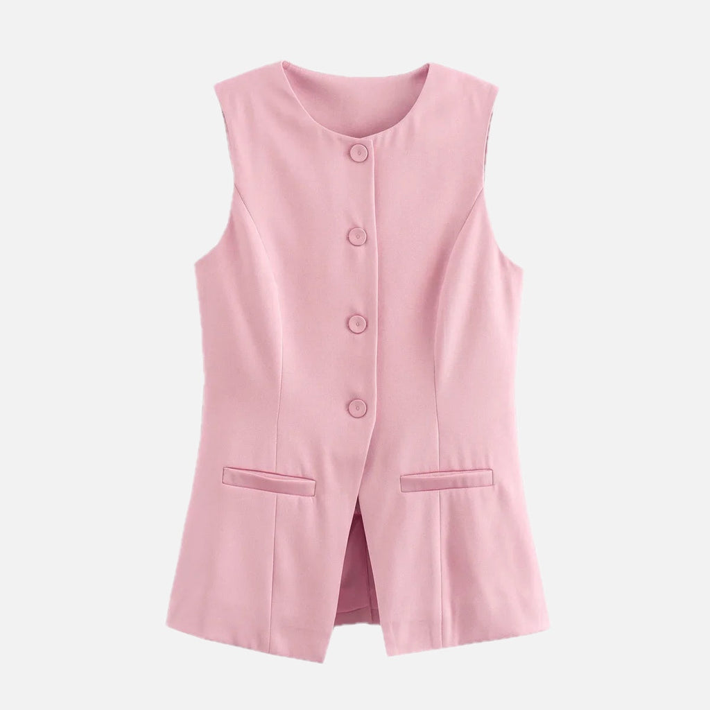 Women's Tailored Waistcoat Sleeveless with Button Front and Welt Pockets