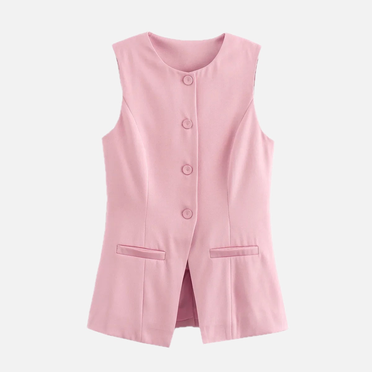 Women's Tailored Waistcoat Sleeveless with Button Front and Welt Pockets