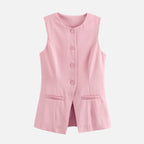 Women's Tailored Waistcoat Sleeveless with Button Front and Welt Pockets